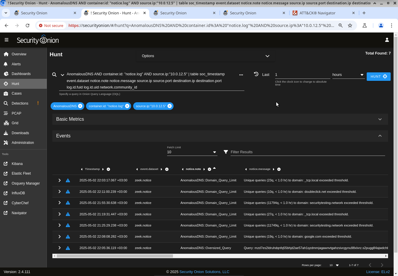 Sliver DNS C2 detection logs